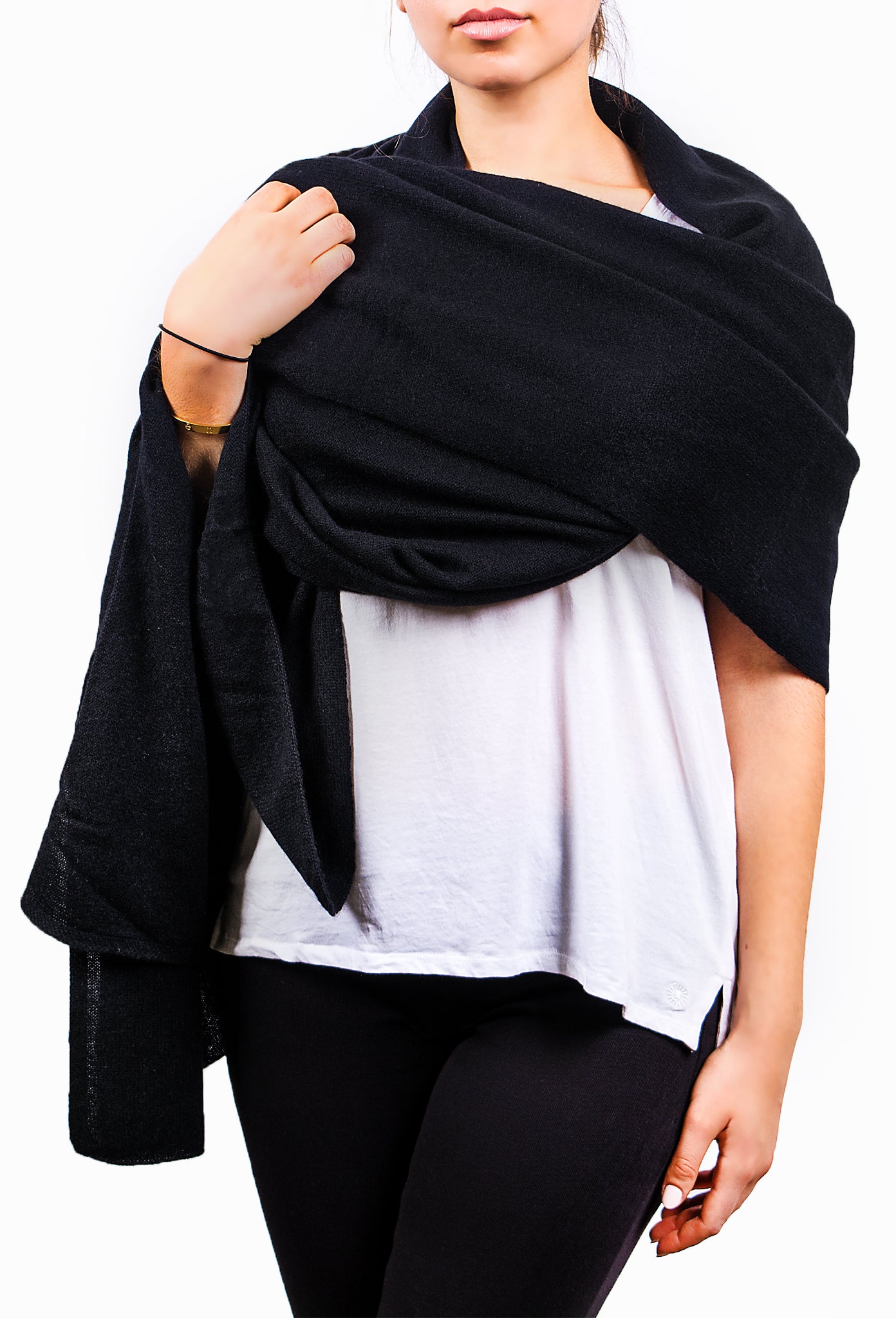 Jet Black Pure Cashmere Scarf