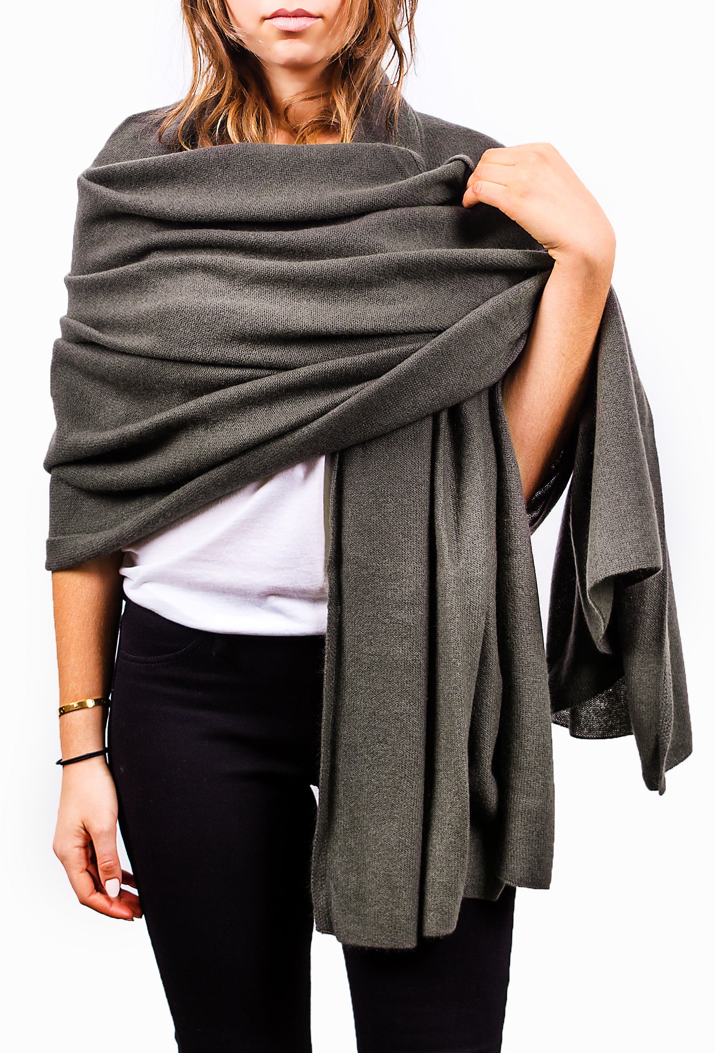 Green Grey Pure Cashmere Scarf
